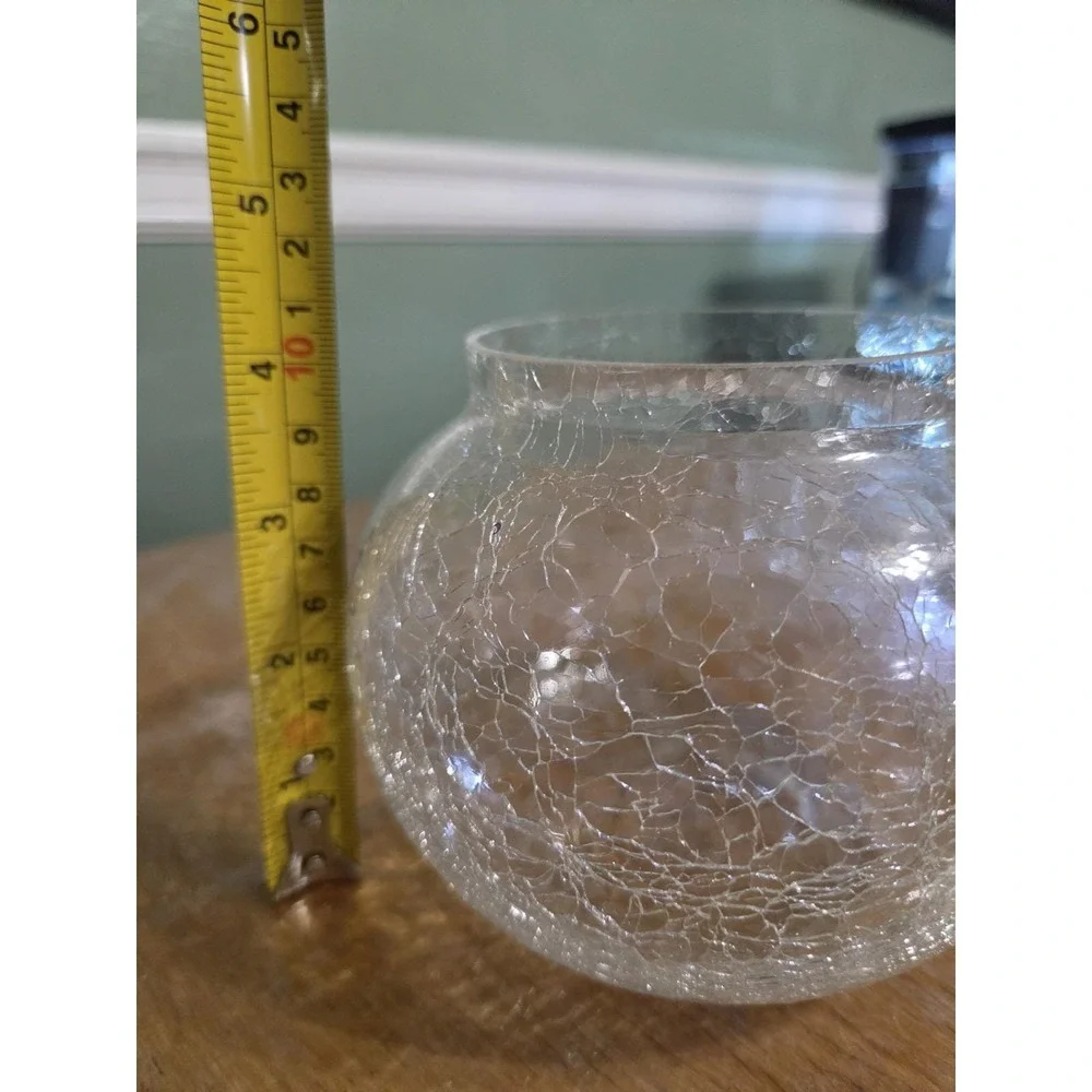 Clear Crackle Glass Globe Candle Holder